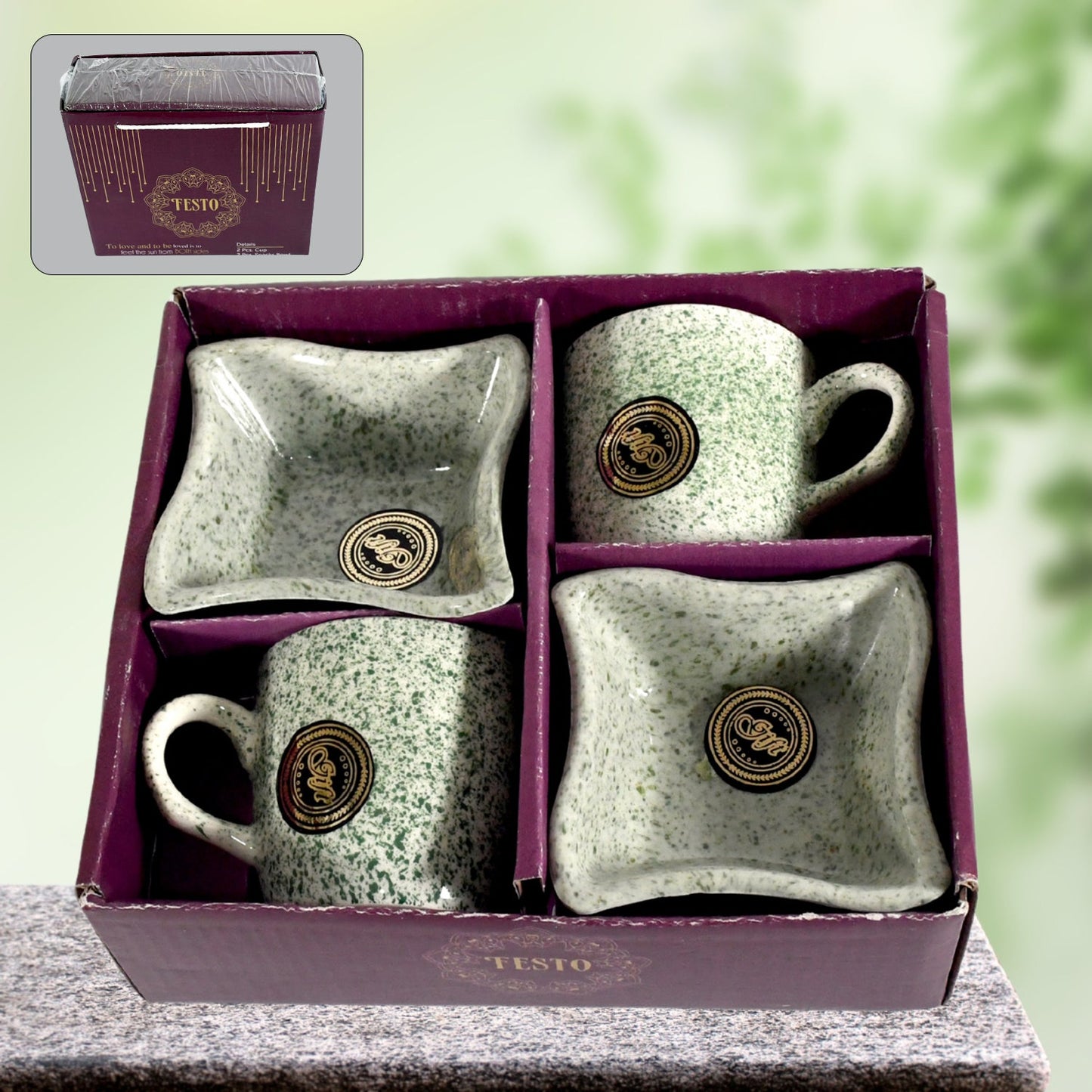 Ceramic Tea / cups / Mug Set Including Snacks / Serving Bowl Milk Cup, Coffee Cup, Tea Cup, Breakfast Cup, Drinking Mug or Outdoor for Household, Gift for Birthday, Wedding Party (4 Pcs set) Diwali Special