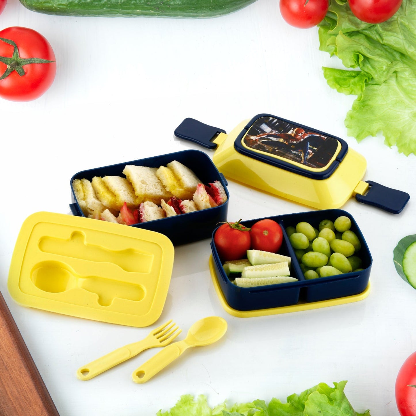5621Â Double Layer Lunch Box Stylish Lid Lunch Box With Fork & Spoon Lunch Box For Children School Lunch BoxÂ
