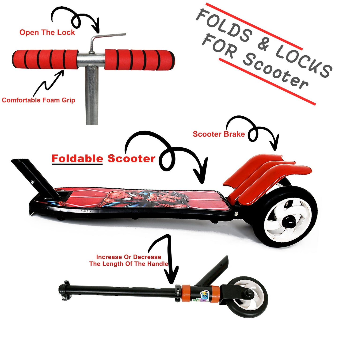 Basic Kids Ride On Leg Push Scooter for Boys and Girls (4 - 8 Years Old Kids) Foldable Scooter Cycle with Height Adjustment for Boys and Girls Multicolor (1 Pc / 3 Wheel)Â
