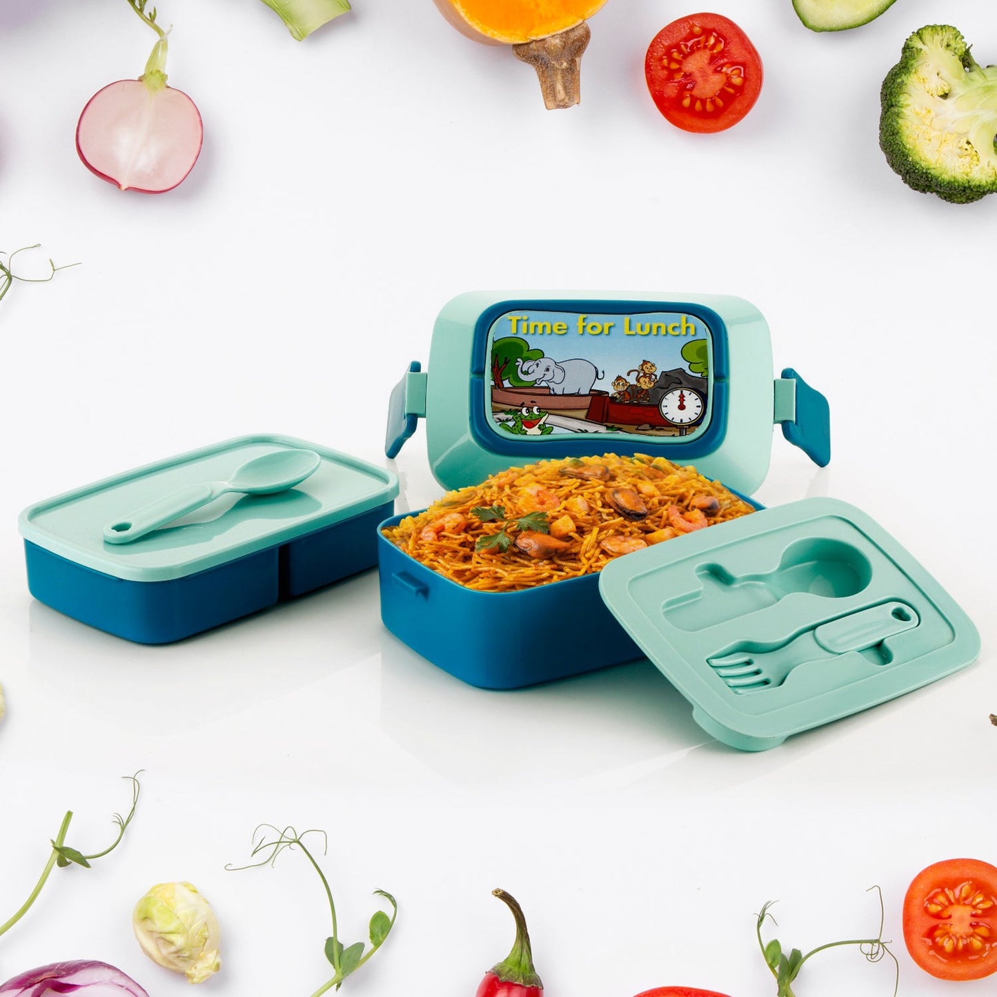 5621Â Double Layer Lunch Box Stylish Lid Lunch Box With Fork & Spoon Lunch Box For Children School Lunch BoxÂ