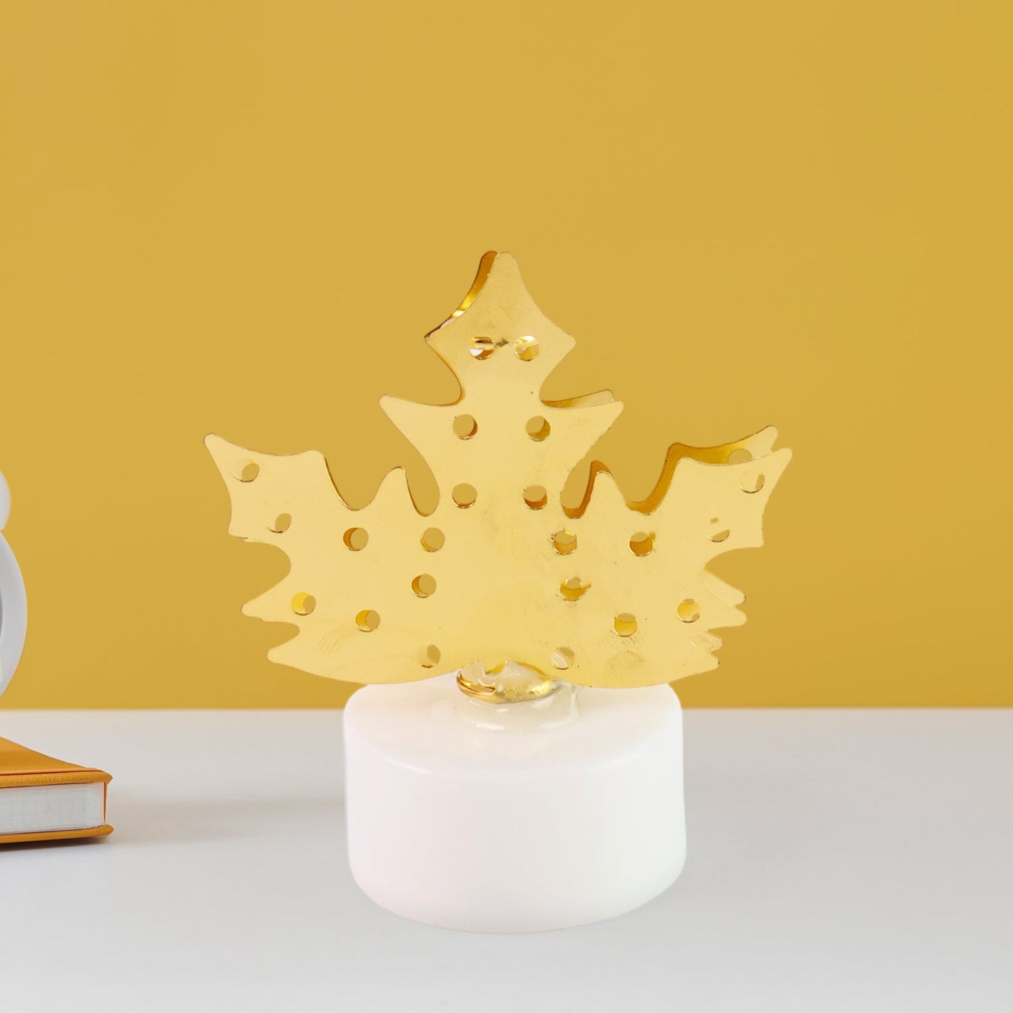 Decorative LED Gold Metal Leaf Diya Lamp, Diwali (1 Pc) Diwali Special