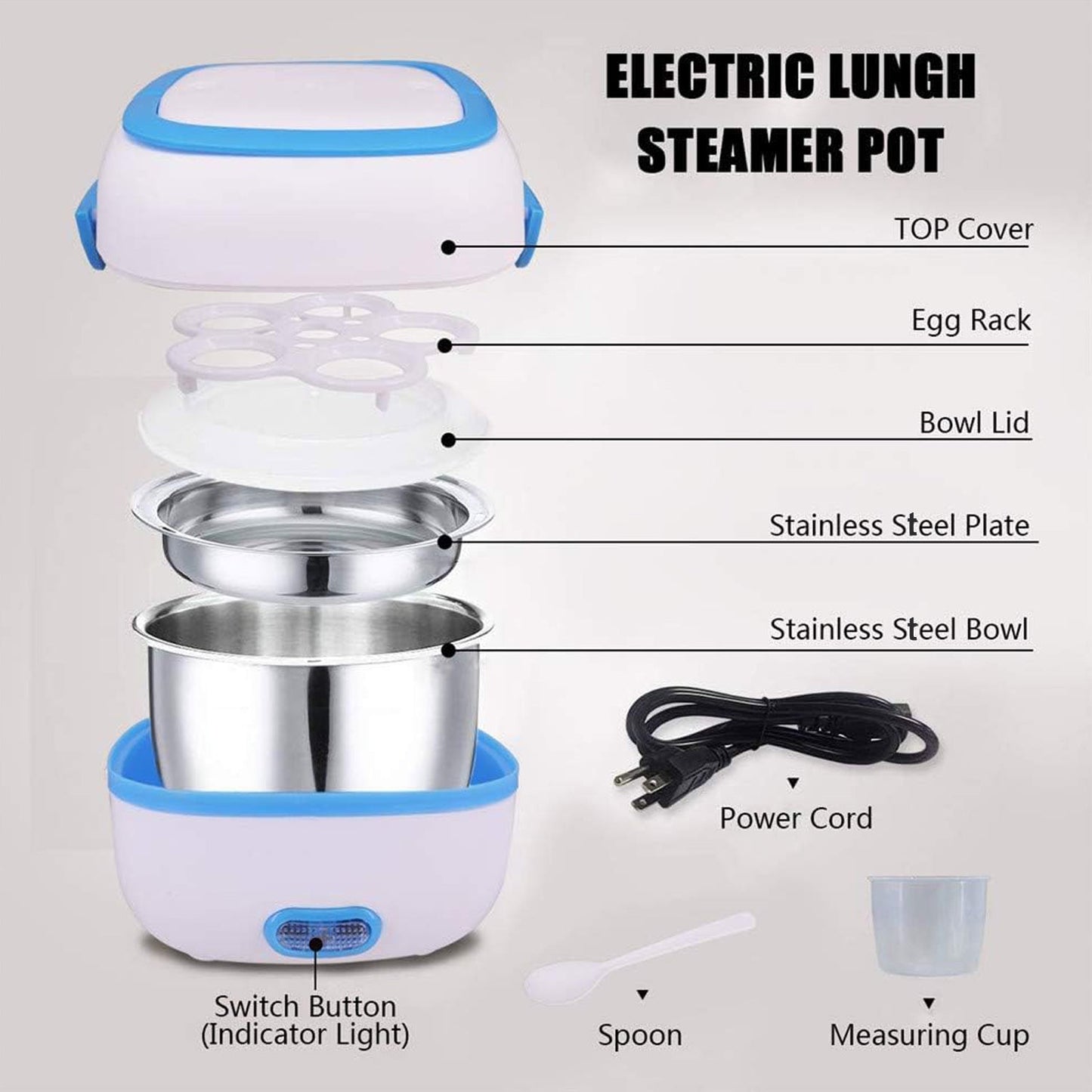Electric Lunch Box Portable Food Warmer Food Heating Lunch Box Removable Food-Grade Stainless Steel Compartments, 220V 200W, for Car, Truck, officeÂ