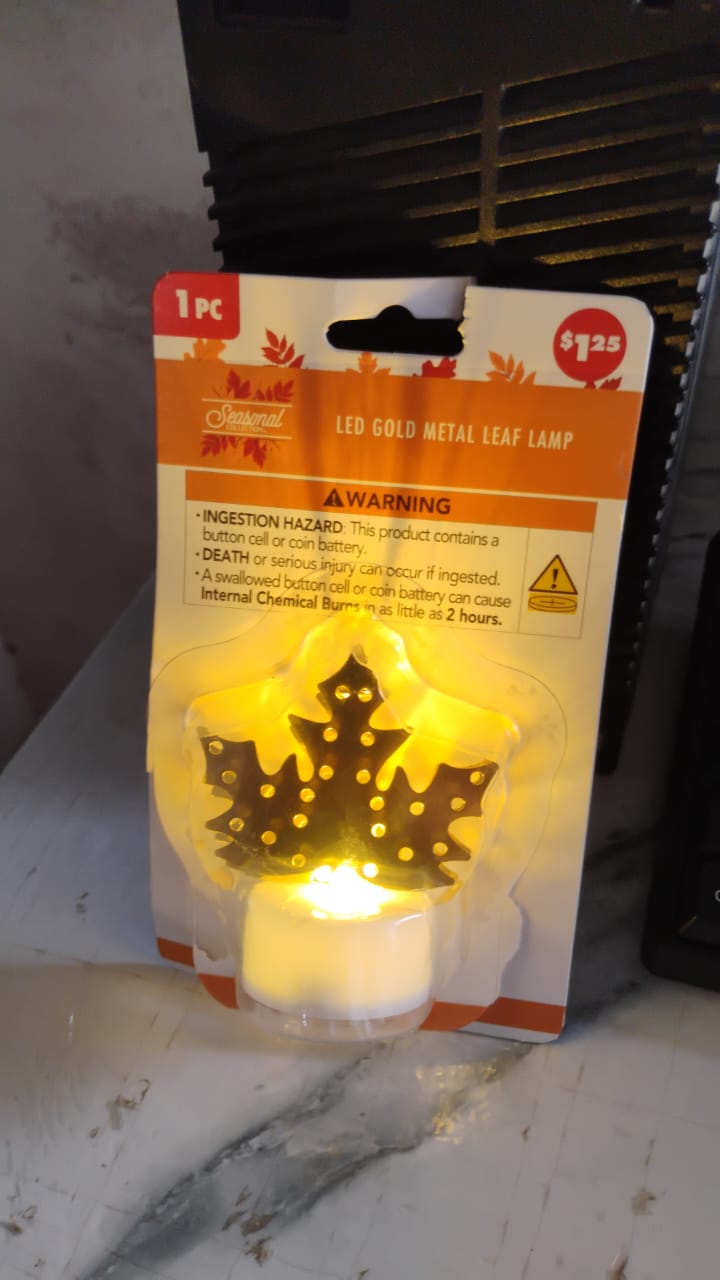Decorative LED Gold Metal Leaf Diya Lamp, Diwali (1 Pc) Diwali Special