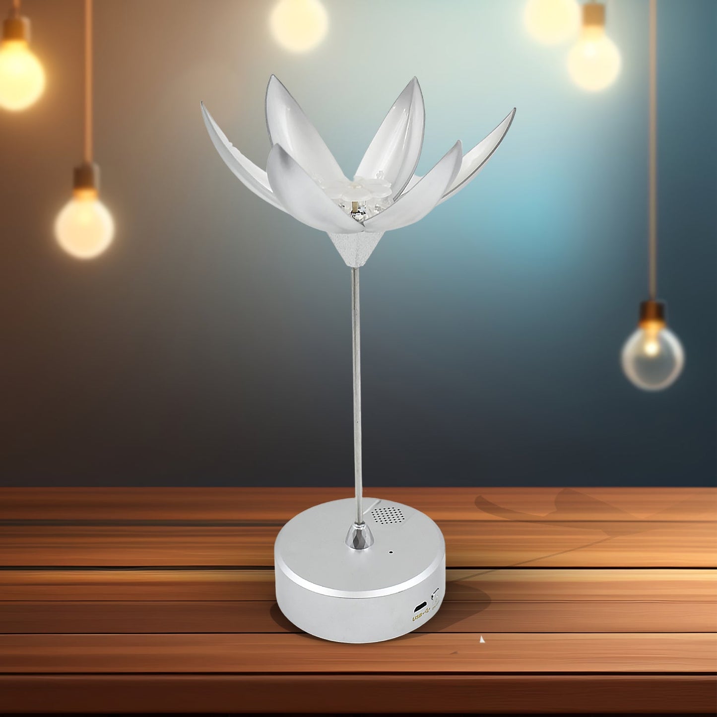 Lotus Flower Lamp with Music, Touch Open and Close, USB Rechargeable (1 Pc / Only One Color) Diwali Special