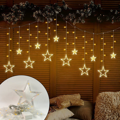 12 Stars LED Curtain String Lights with 8 Flashing Modes for Home Decoration, Diwali & Wedding LED Christmas Light Indoor and Outdoor Light ,Festival Decoration  (Warm White / With Box) Diwali Special