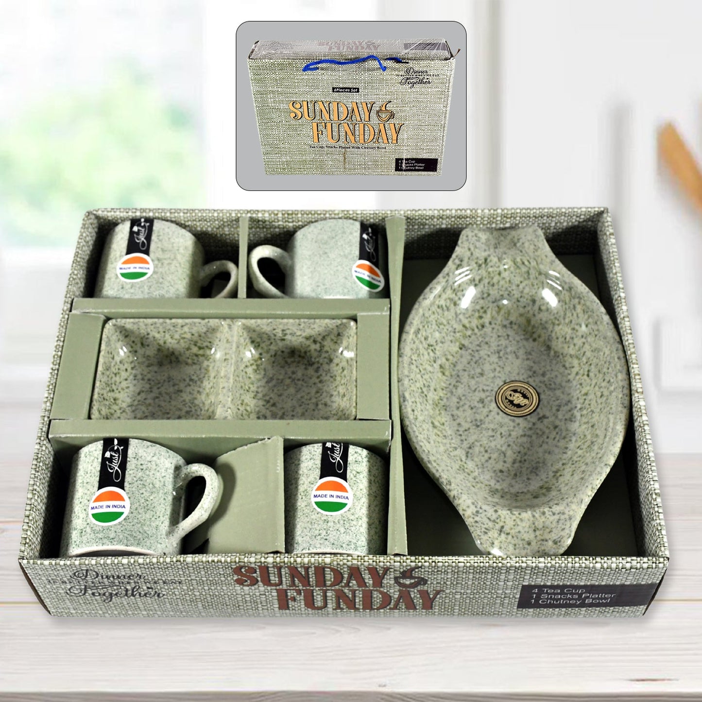 Sunday Funday 6-Piece Tea Set – Platter & Dual Bowl Diwali Special