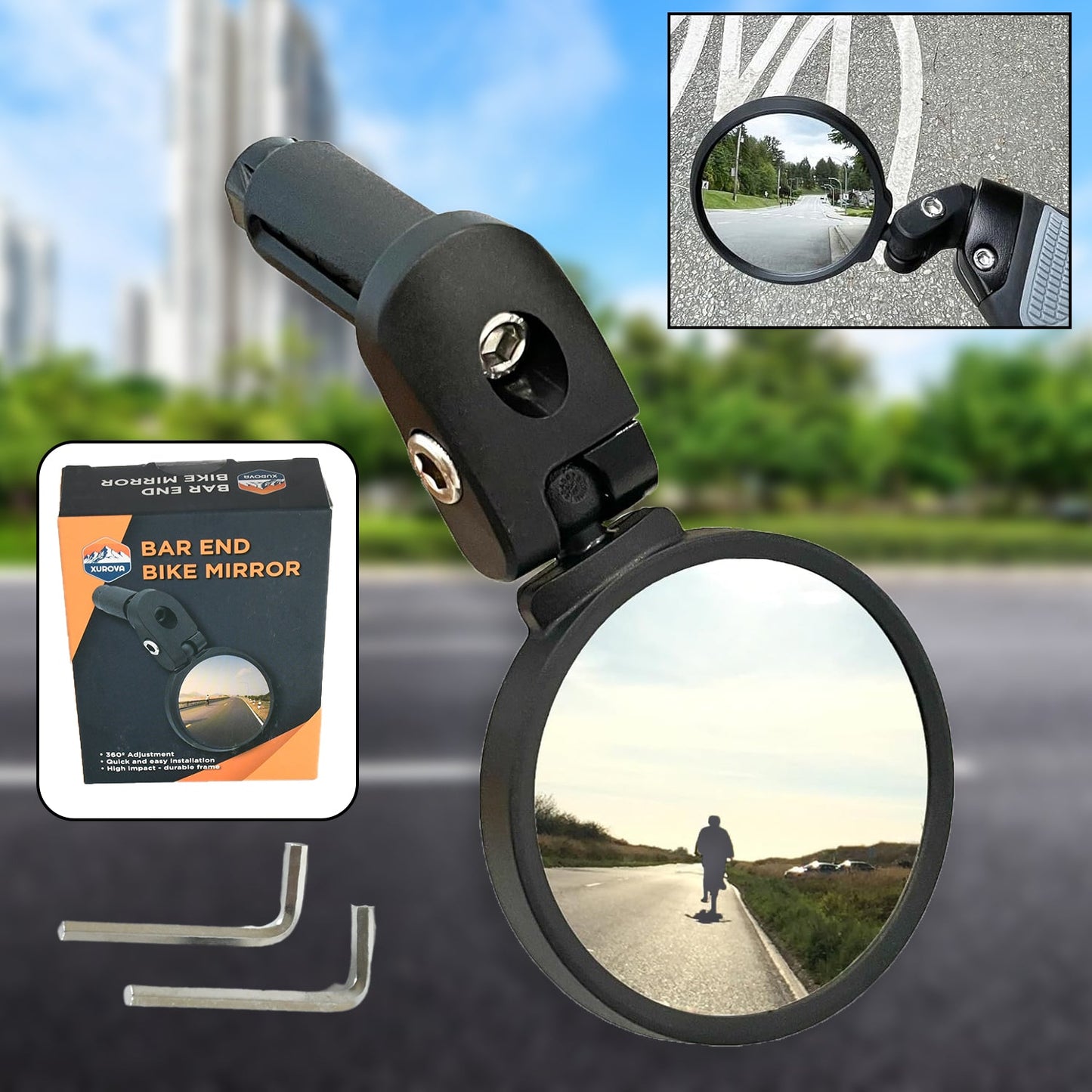 Bar End Bike Mirror: 360° Rotatable & Foldable (1 Pc)