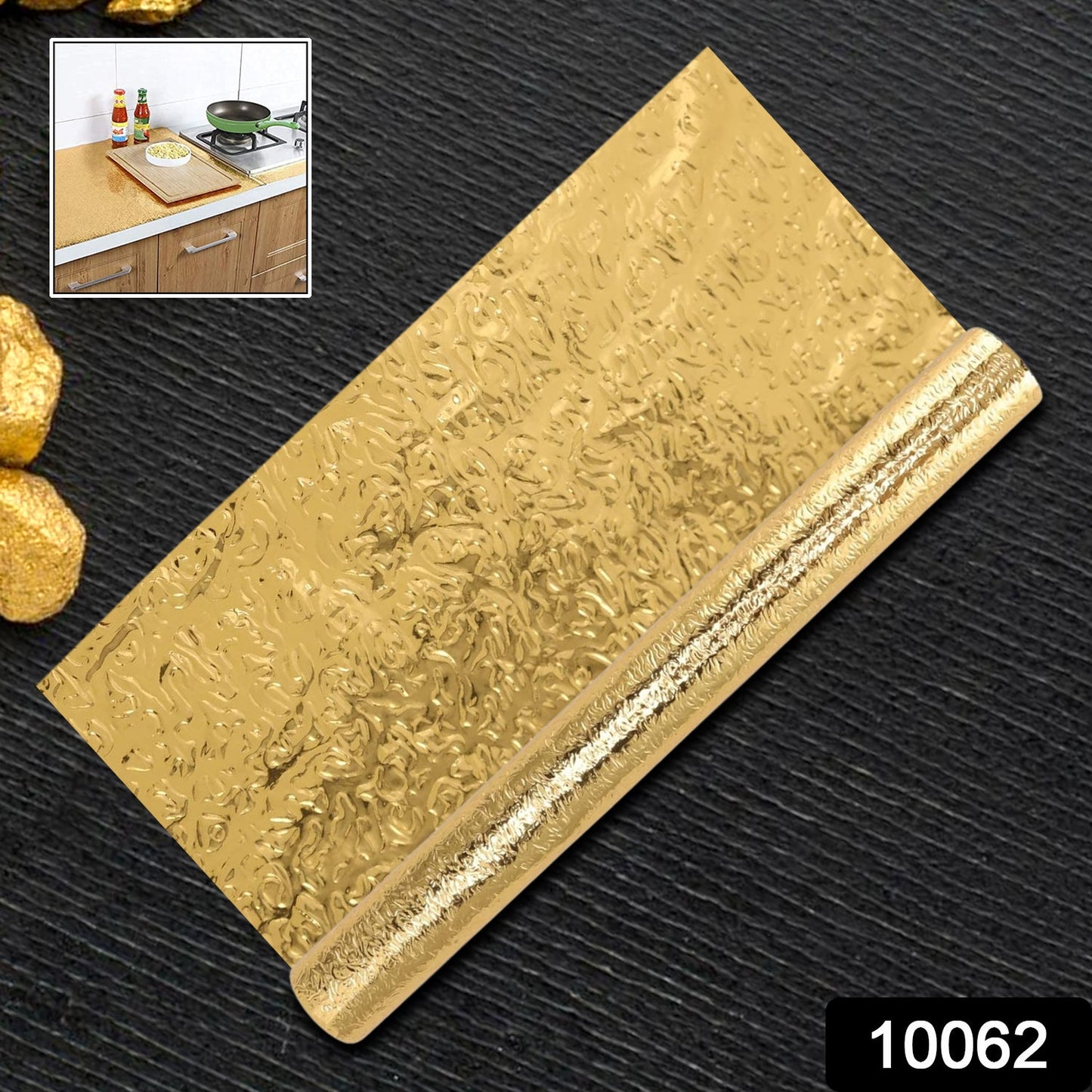 Oil Proof Sticker, Waterproof Self Adhesive Aluminum Foil Wallpaper (60 cmÃ—200 Cm / Golden / 1 Pc)