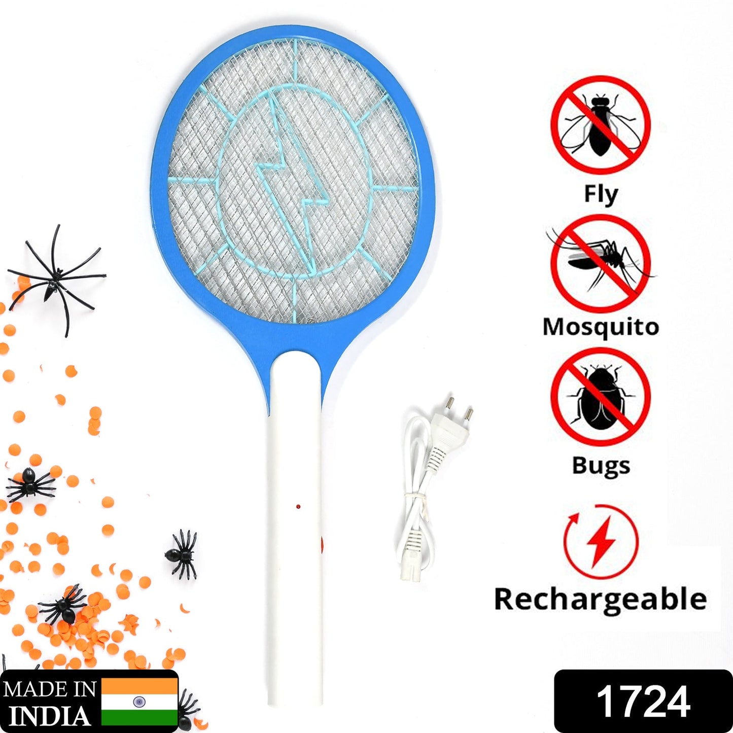 Rechargeable Mosquito Killer Racket â€“ Handheld Electric Fly Swatter with Cable (Quality Assured, with cable)