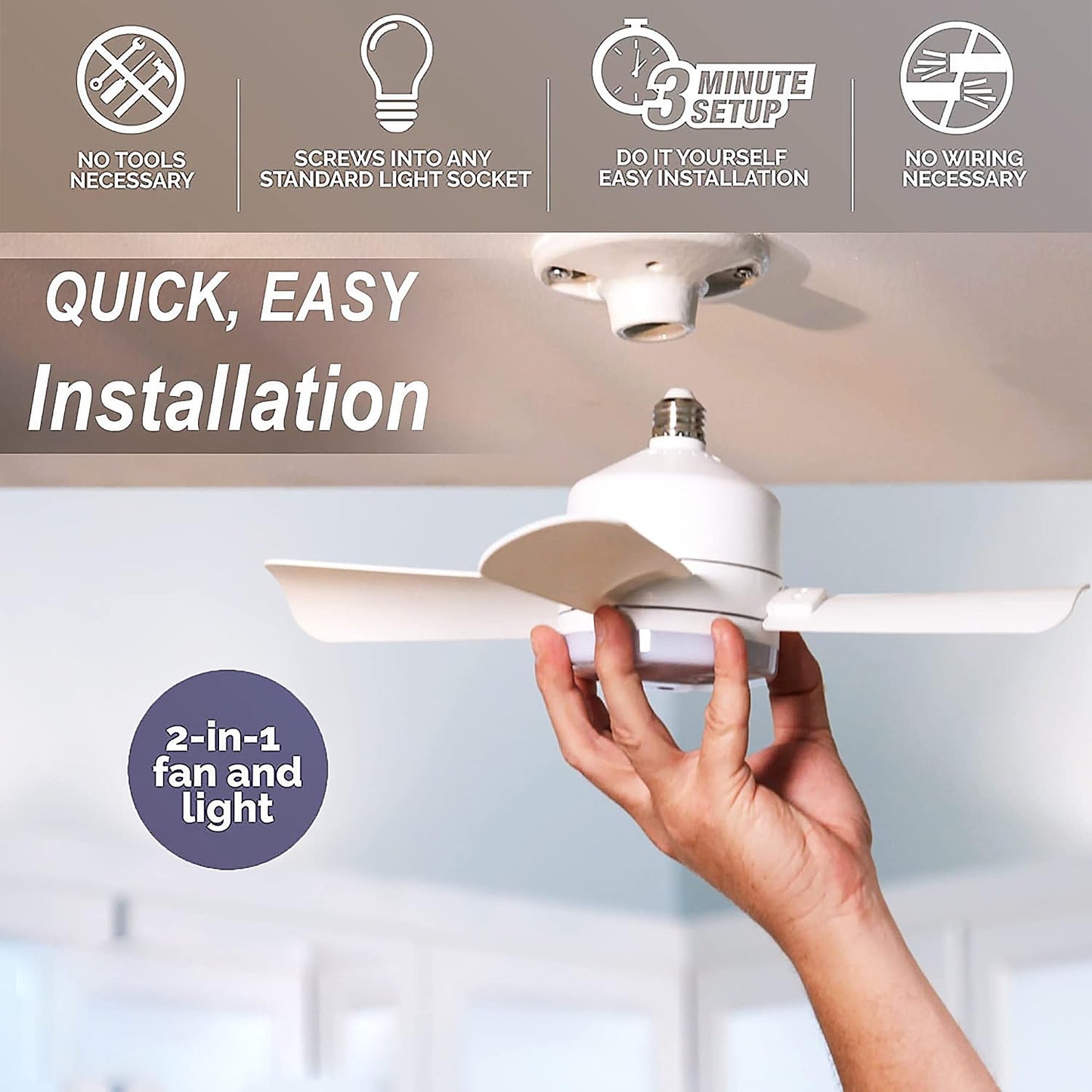 Original Cool LED Socket Fan Light â€“ Ceiling Fan Replacement, 1000 Lumens/5000K, Remote Controlled (Remote Battery Not Included)