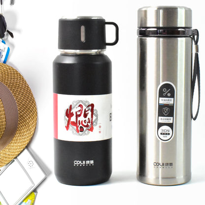 Stainless Steel Vacuum Insulated Water Bottle â€“ 900ML Approx, Leak-Proof, Wide Mouth with Hanging Strap (Mix Color)