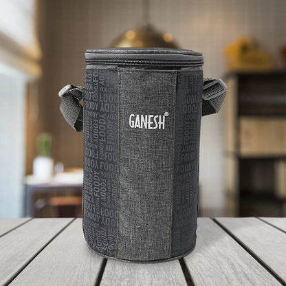 Ganesh 4In1Â Tiffin Box-Lunch Box | 3 Stainless Steel Containers 300 Ml Approx & Plastic Salad Container 200 Ml Approx| Plastic lid Box | Round Zip Bag | Leak Proof | Microwave SafeÂ for Office, College and School for Men, WomenÂ 