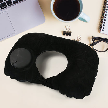 8512Â 3 in 1 Comfortable Travel Sleeping Kit, Neck Pillow, Eye Mask & Ear Plug Set Inflatable Plane Sleeping Pillow Head Neck Support Pillows for Travel Airplane Office, Black