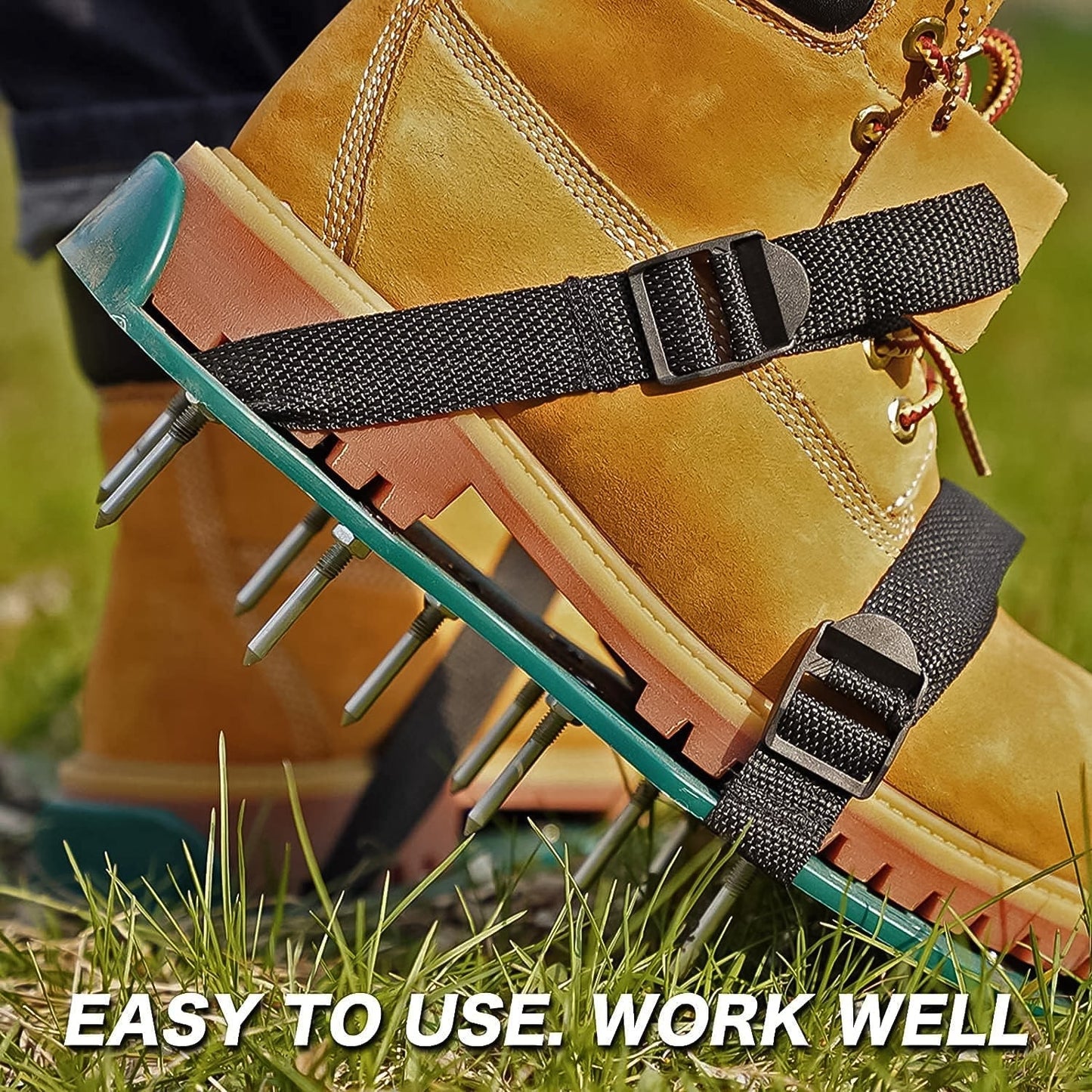 Lawn Aerator Spiked Sandals â€“ Green Studded Garden Grass Shoes (1 Pair)