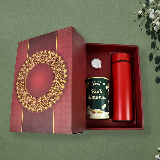 Personalized Temperature Water Bottle, Silver color Coin & Chocolate (With Attractive Multi Color Box / 3 Pc Set) Diwali Special