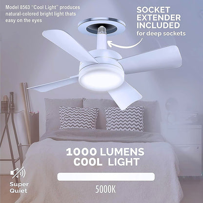 Original Cool LED Socket Fan Light â€“ Ceiling Fan Replacement, 1000 Lumens/5000K, Remote Controlled (Remote Battery Not Included)