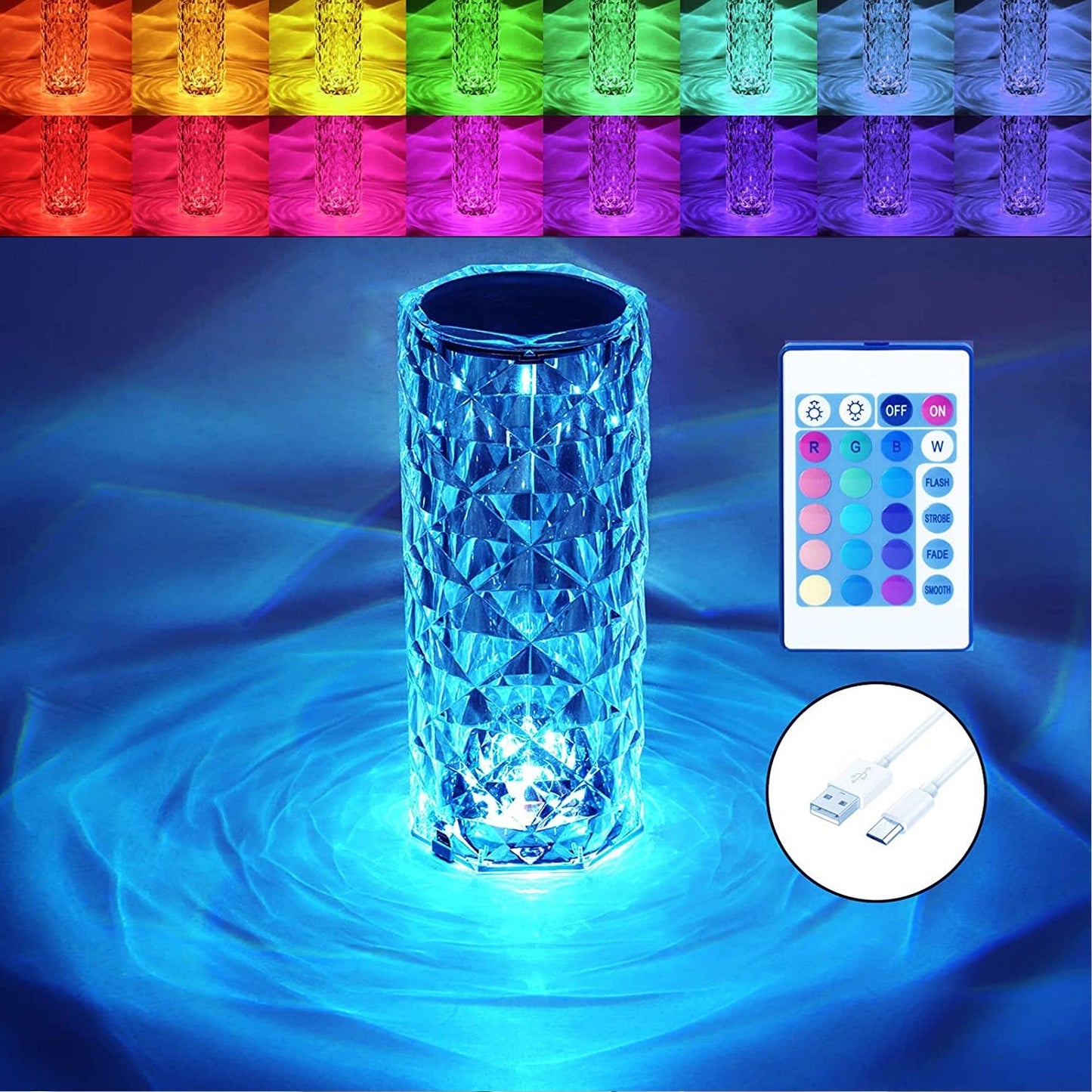 Crystal Touch Night Light for Bedroom Decor (16 Colors, Remote, USB) Diwali Special