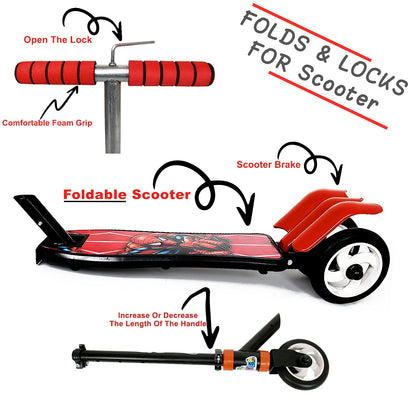Basic Kids Ride On Leg Push Scooter for Boys and Girls (4 - 8 Years Old Kids) Foldable Scooter Cycle with Height Adjustment for Boys and Girls Multicolor (1 Pc / 3 Wheel)Â 
