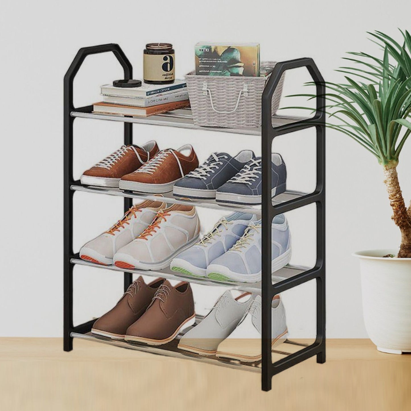 4 Layer Spaceâ€‘saving Shoes Show Rack Folding Shoe Rack (1 Pc)