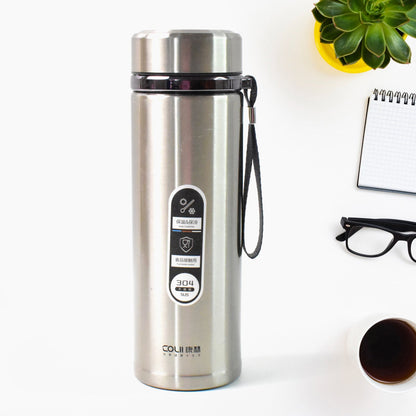 Stainless Steel Vacuum Insulated Water Bottle â€“ 900ML Approx, Leak-Proof, Wide Mouth with Hanging Strap (Mix Color)