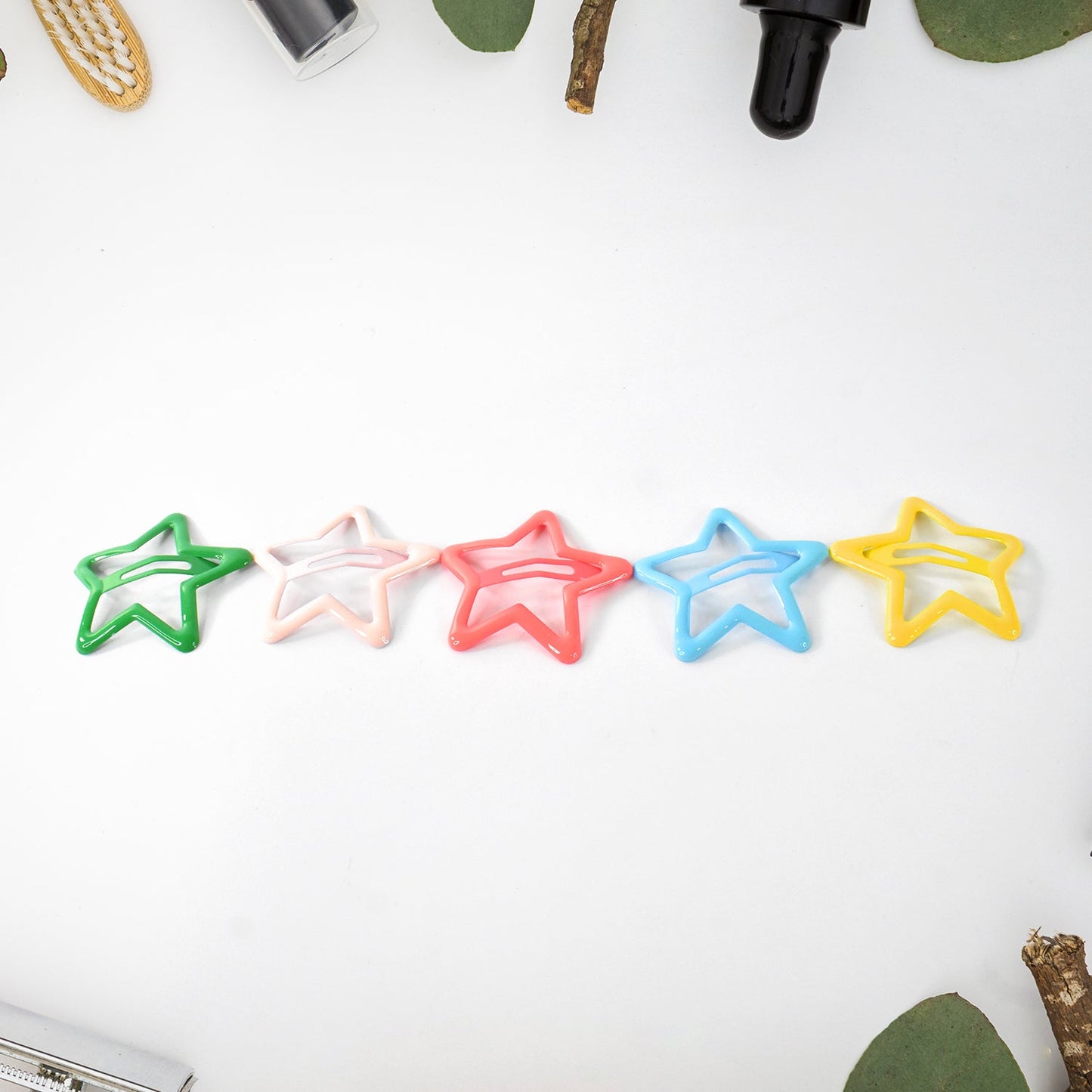Metal Printed Star Shape Hair Clips (5 Pcs Set)