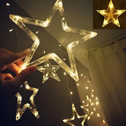 12 Stars LED Curtain String Lights with 8 Flashing Modes for Home Decoration, Diwali & Wedding LED Christmas Light Indoor and Outdoor Light ,Festival Decoration  (Warm White / With Box) Diwali Special
