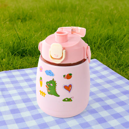 Stainless Steel Vacuum Insulated Water Bottle with Handle & Sticker (700 ML)