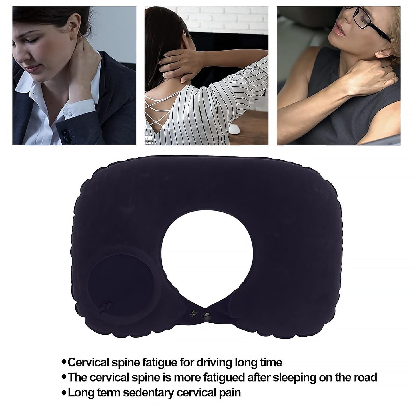 8512Â 3 in 1 Comfortable Travel Sleeping Kit, Neck Pillow, Eye Mask & Ear Plug Set Inflatable Plane Sleeping Pillow Head Neck Support Pillows for Travel Airplane Office, Black