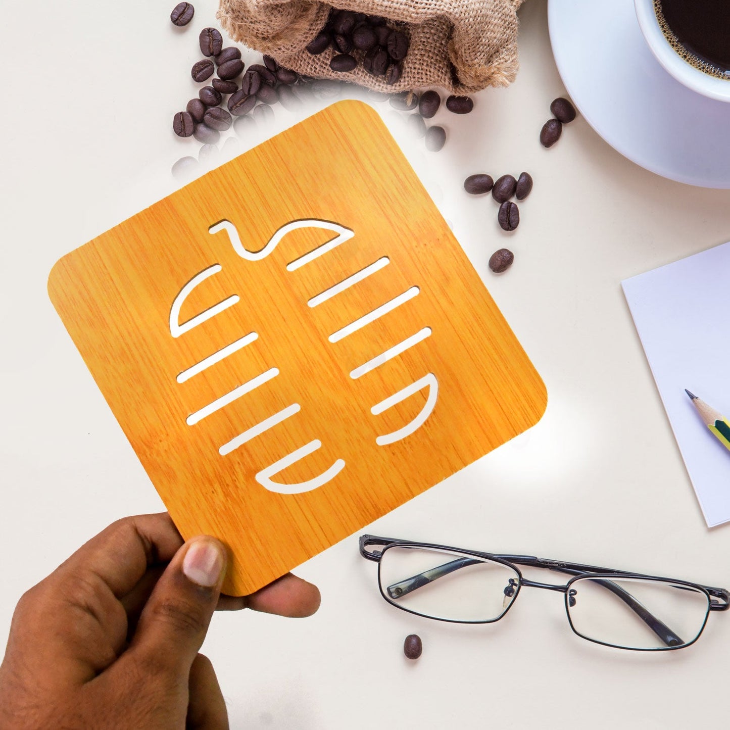 Square Bamboo Wood Table Place mat Hot Pot Cup Mat Tea Coaster(14Ã—14 Cm / 1 Pc)