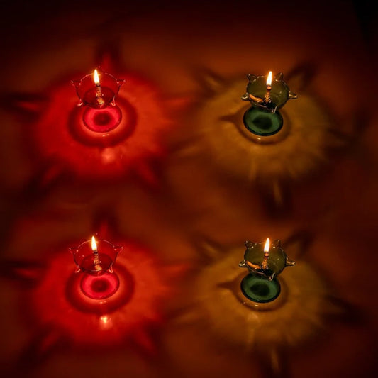 Colourful Reflection Diya Combo Plastic Candle Cup with Multi Shape, Diwali (4 Pcs Set) Diwali Special