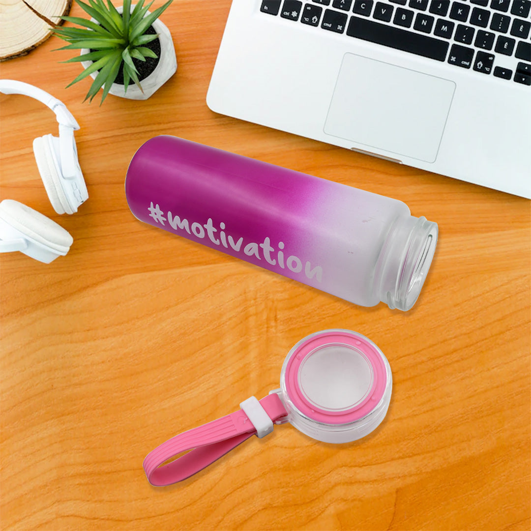 Motivational Glass Water Bottle Colorful potable Water Glass Bottle With Rubber Band,Â Daily Intake Hourly Water Bottle to Ensure You Drink Enough Water Throughout The Day Reusable Cycling Gym, Workout Fitness Bottle (350 ML)