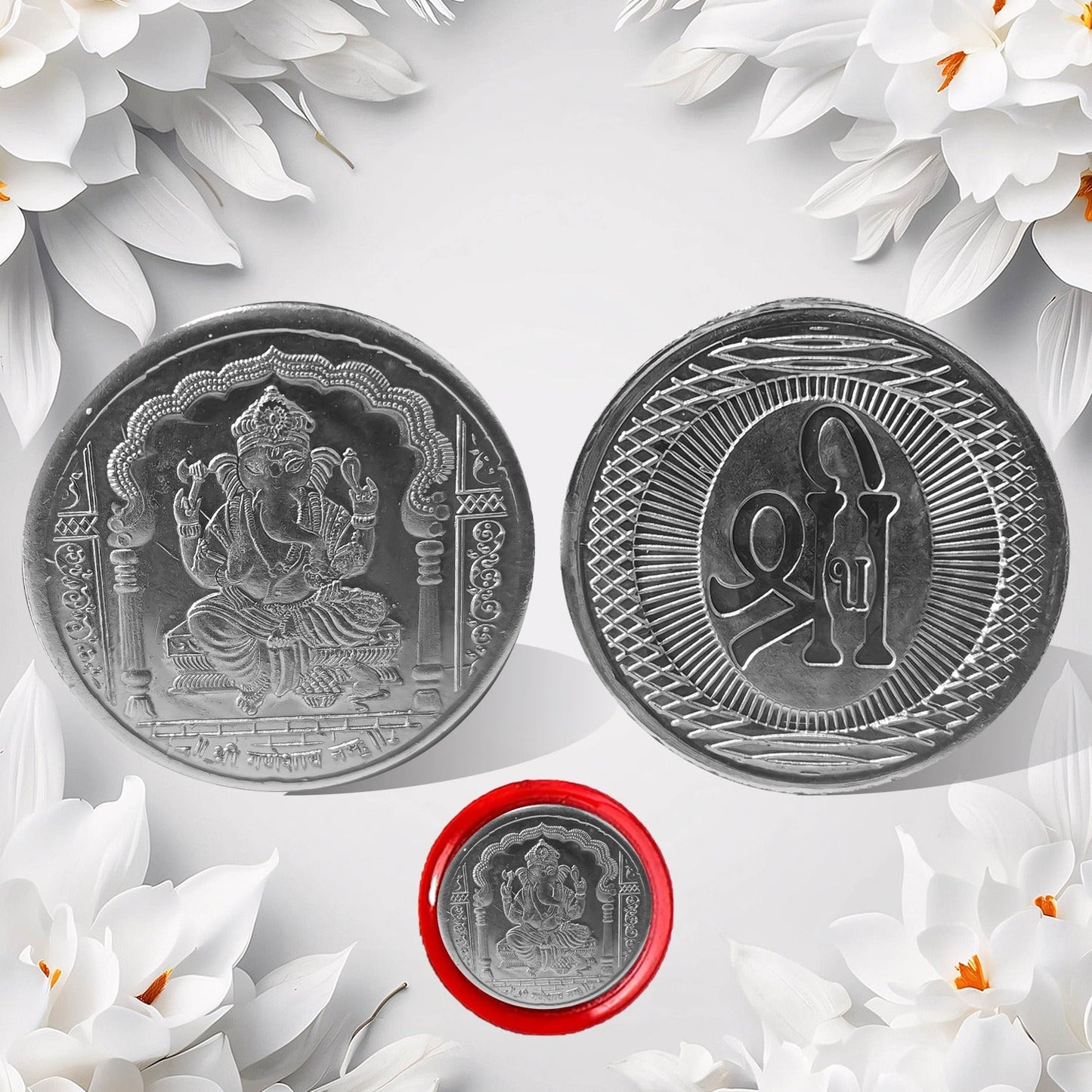 Ganesh Ji, Silver color Coin for Gift & Pooja | Silver Coin | Silver Coin / Diwali Gift (1 Pc / (Metal is not silver) Diwali Special