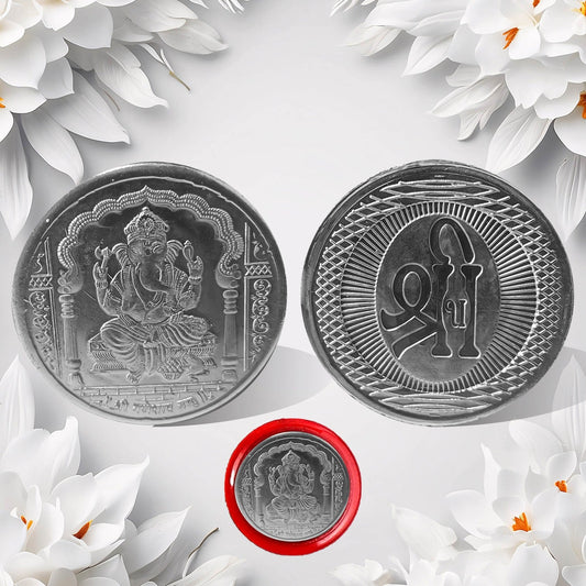 Ganesh Ji, Silver color Coin for Gift & Pooja | Silver Coin | Silver Coin / Diwali Gift (1 Pc / (Metal is not silver) Diwali Special
