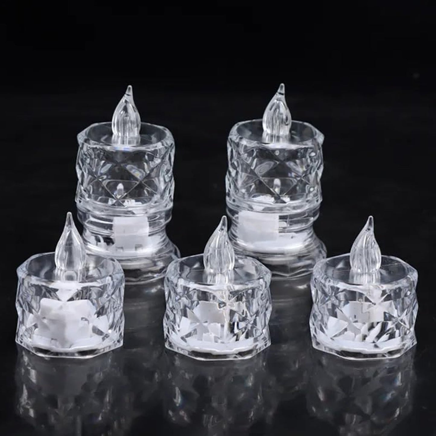 12 Pcs Flameless and Smokeless Decorative Acrylic Candles Transparent Led Tea Light Candle for Gifting, House, Diwali, Christmas, Festival, Events Decor Candles, Diwali