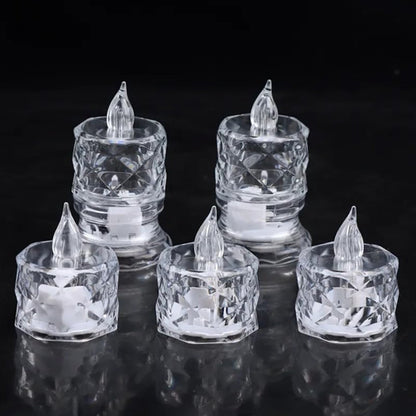 12 Pcs Flameless and Smokeless Decorative Acrylic Candles Transparent Led Tea Light Candle for Gifting, House, Diwali, Christmas, Festival, Events Decor Candles, Diwali