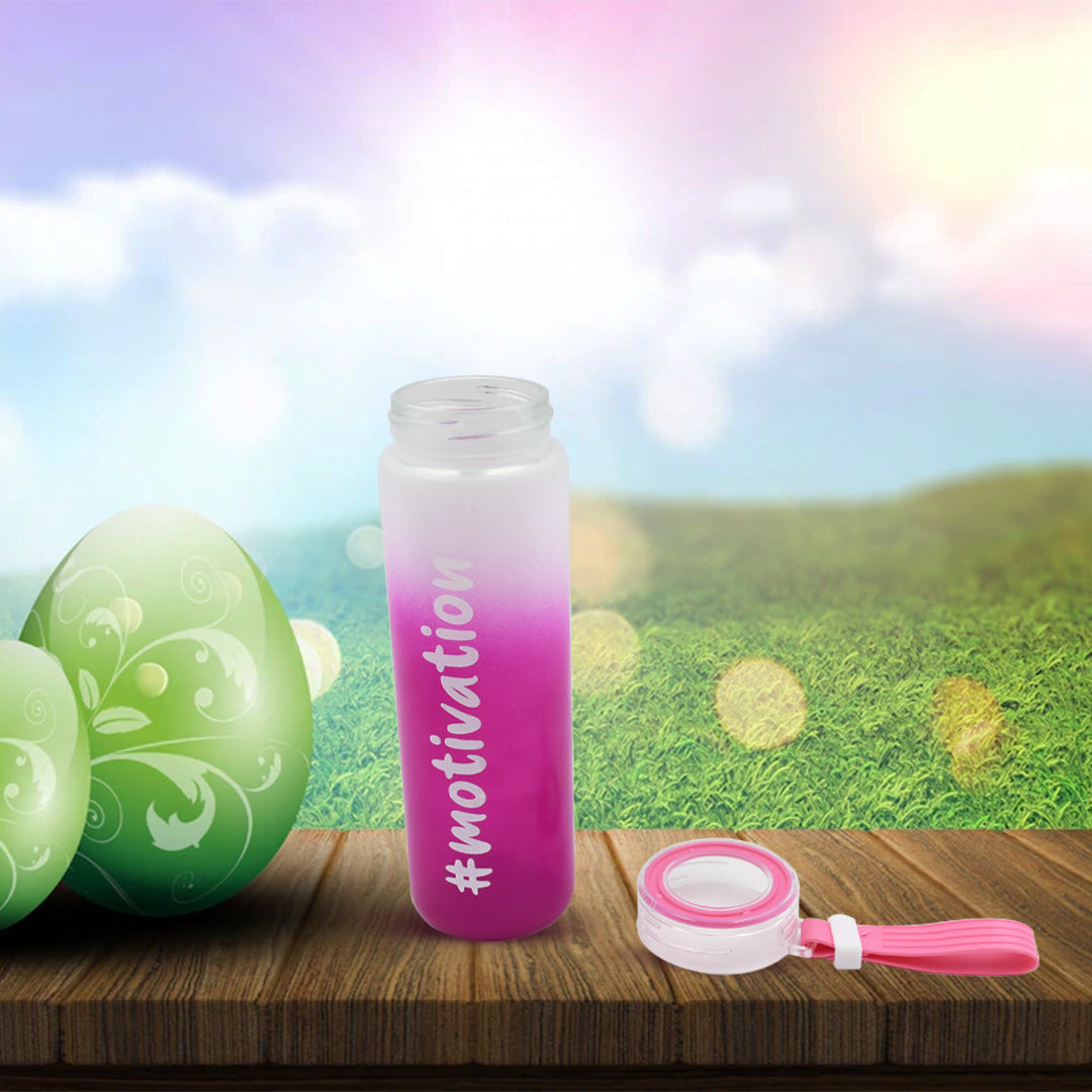 Motivational Glass Water Bottle Colorful potable Water Glass Bottle With Rubber Band,Â Daily Intake Hourly Water Bottle to Ensure You Drink Enough Water Throughout The Day Reusable Cycling Gym, Workout Fitness Bottle (350 ML)