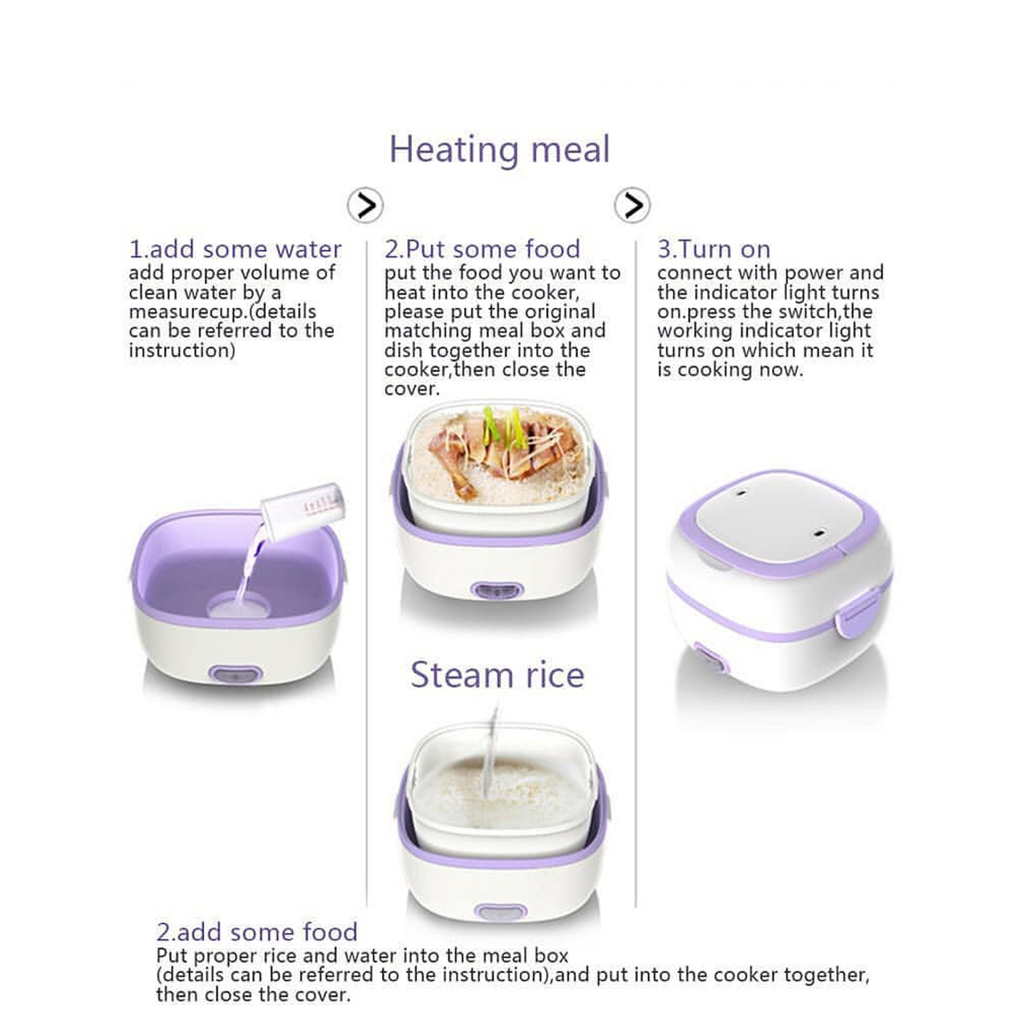 Electric Lunch Box Portable Food Warmer Food Heating Lunch Box Removable Food-Grade Stainless Steel Compartments, 220V 200W, for Car, Truck, officeÂ 