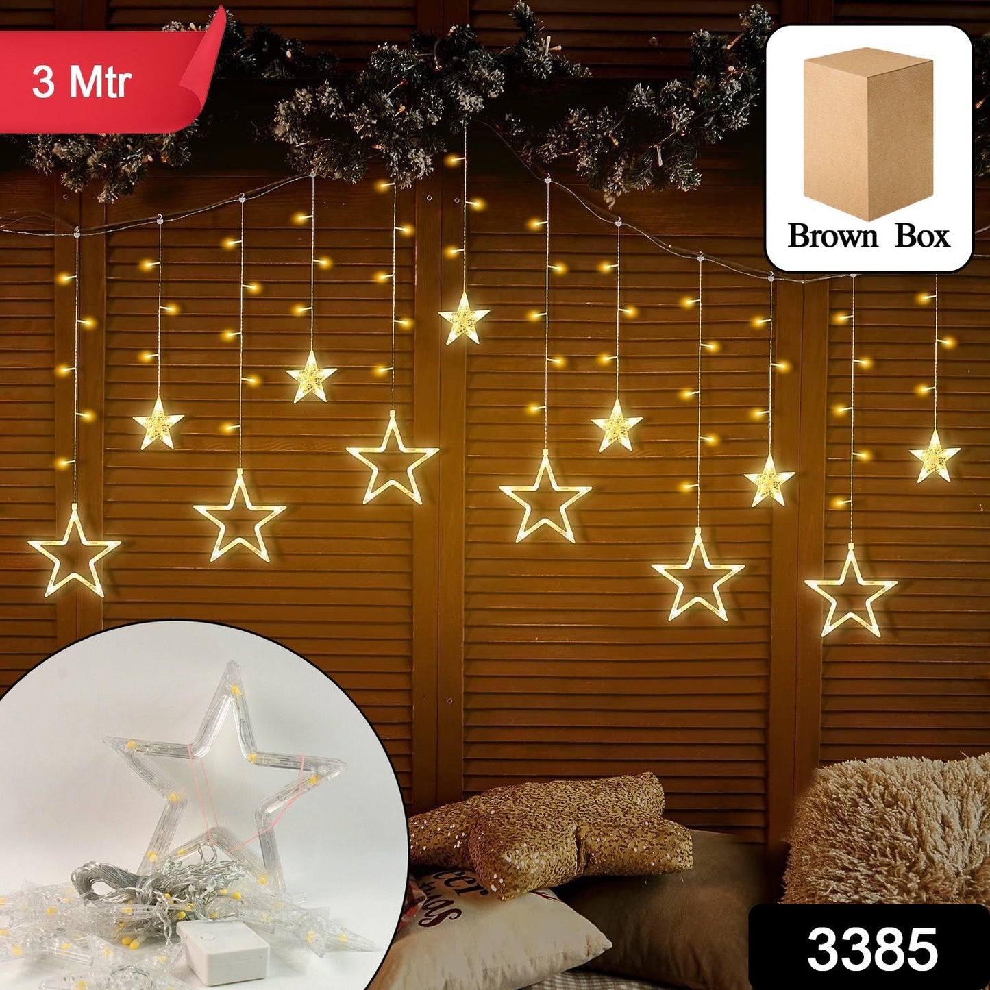 12 Stars LED Curtain String Lights with 8 Flashing Modes for Home Decoration, Diwali & Wedding LED Christmas Light Indoor and Outdoor Light ,Festival Decoration  (Warm White / With Box) Diwali Special
