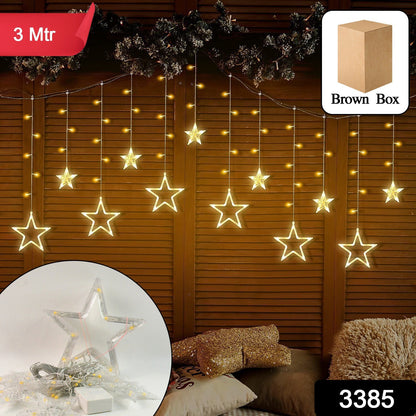 12 Stars LED Curtain String Lights with 8 Flashing Modes for Home Decoration, Diwali & Wedding LED Christmas Light Indoor and Outdoor Light ,Festival Decoration  (Warm White / With Box) Diwali Special