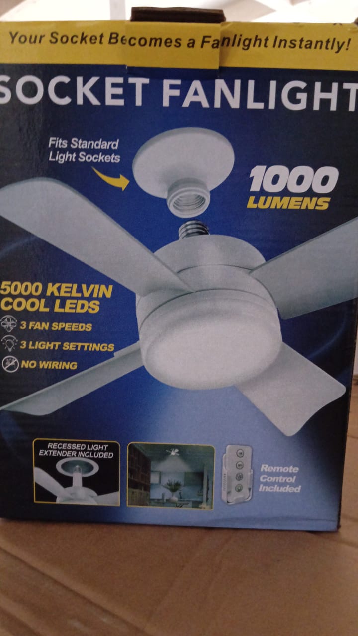 Original Cool LED Socket Fan Light â€“ Ceiling Fan Replacement, 1000 Lumens/5000K, Remote Controlled (Remote Battery Not Included)