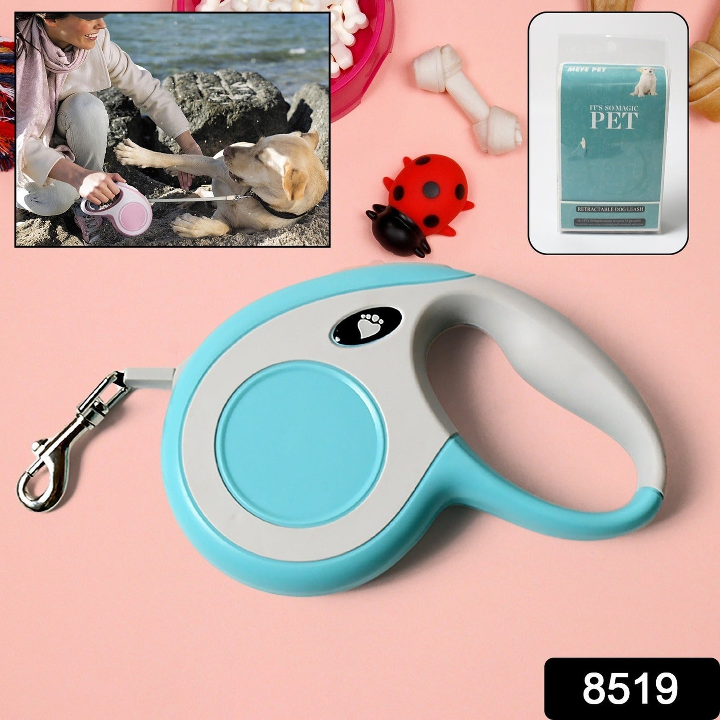 Retractable Dog Leash, Pet Walking Leash with Anti-Slip Handle, Strong Nylon Tape, Tangle-Free, One-Handed One Button Lock & Release, Suitable for Small / Medium Dog Or Cat, 16.5 ft (5 m)Â 