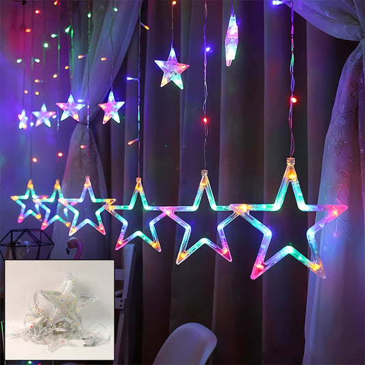 12 Stars LED Curtain String Lights with 8 Flashing Modes for Home Decoration, Diwali & Wedding LED Christmas Light Indoor and Outdoor Light ,Festival Decoration (Multicolor / With Box) Diwali Special